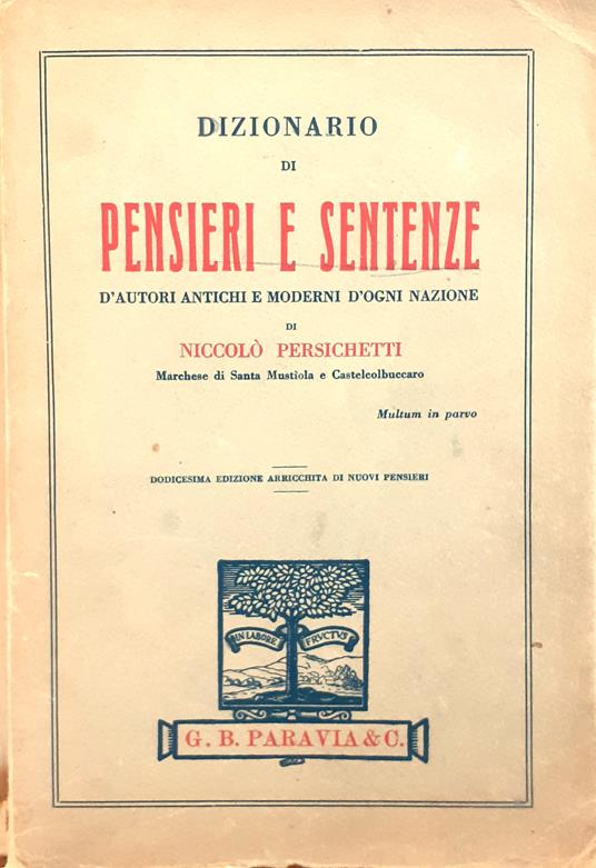 Dizionario di Pensieri e Sentenze Paravia 1935 - Niccolò Persichetti - copertina