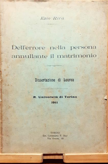 Dissertazione di Laurea R. Università di Torino 1911 - copertina
