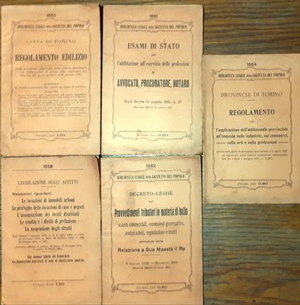 Cinque opuscoli legislativi Biblioteca Legale deella Gazzetta del Popolo 1925 - copertina