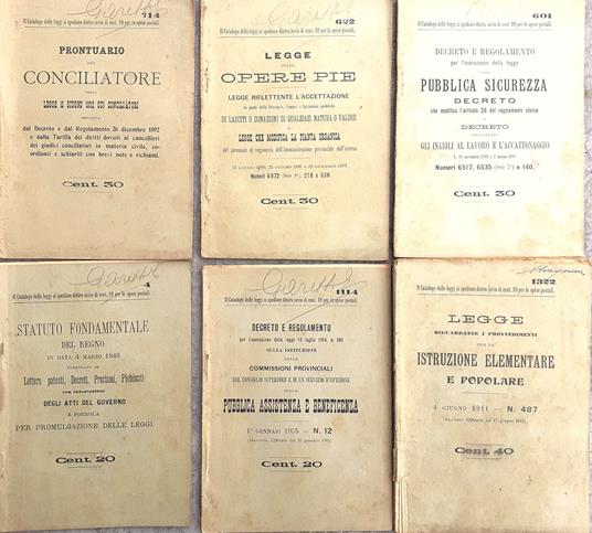 Sei opuscoli legislativi Biblioteca Legale della Gazzetta del Popolo inizi '900 - copertina