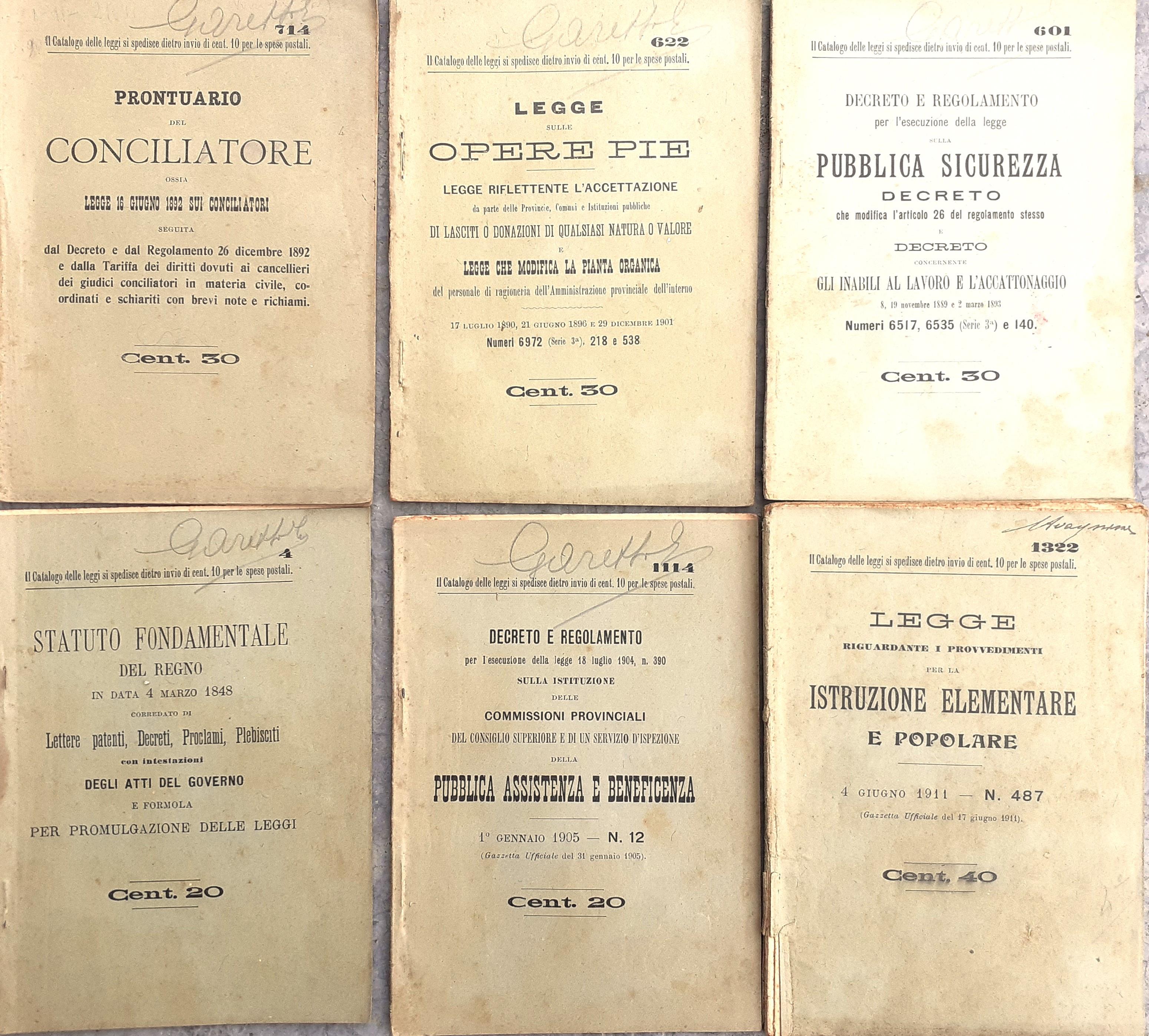 Sei opuscoli legislativi Biblioteca Legale della Gazzetta del Popolo inizi '900