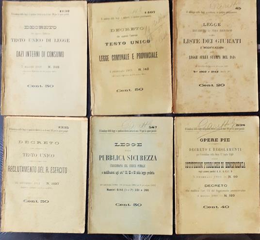 Sei opuscoli legislativi Biblioteca Legale della Gazzetta del Popolo inizi '900 - copertina
