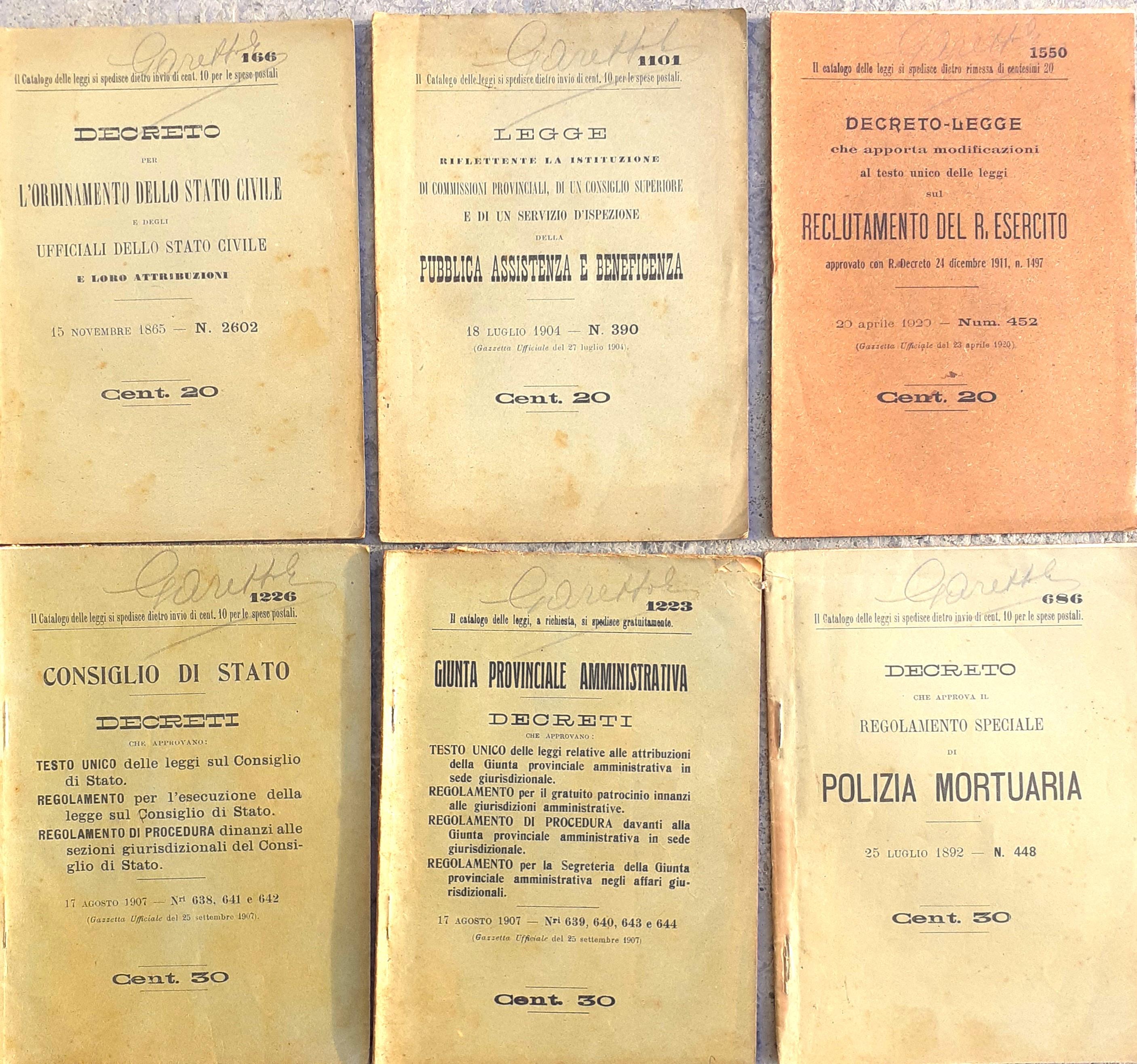 Sei opuscoli legislativi Biblioteca Legale della Gazzetta del Popolo inizi '900
