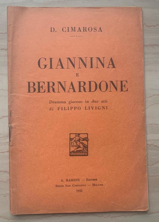 Giannina e Bernardone. Dramma giocoso in due atti - copertina