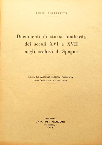 Documenti di Storia Lombarda - Luigi Bulferetti - copertina