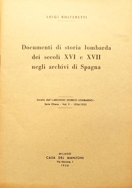 Documenti di Storia Lombarda - Luigi Bulferetti - copertina