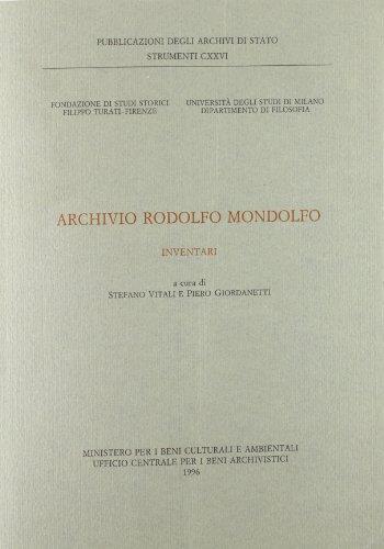 Archivio Rodolfo Mondolfo. Inventari - Stefano Vitali - copertina