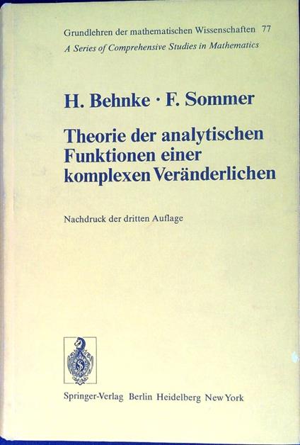 Theorie der Analytischen Funktionen Einer Komplexen Veränderlichen - H. Benke - copertina