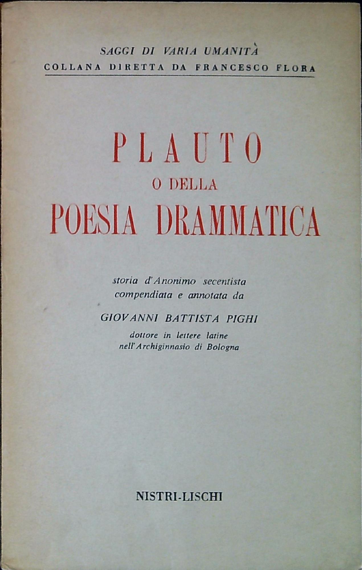 Plauto o della poesia drammatica : storia d'Anonimo secentista