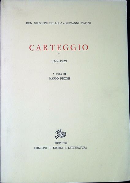 Carteggio 1 : 1922-1929 - copertina