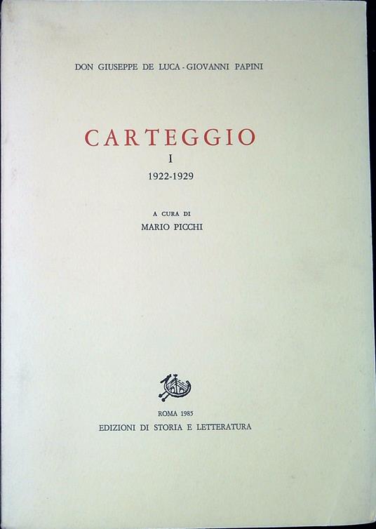 Carteggio 1 : 1922-1929 - copertina