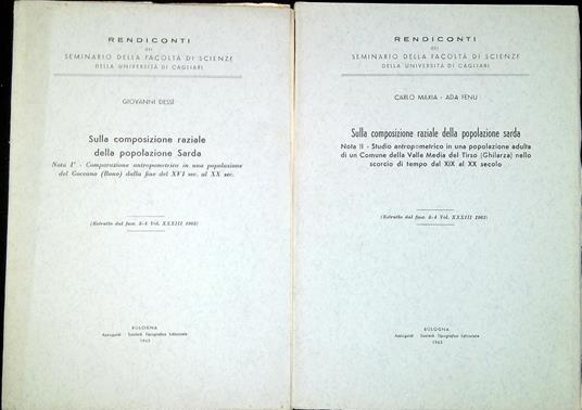 Sulla composizione raziale della popolazione sarda. Nota 1 e 2 - copertina