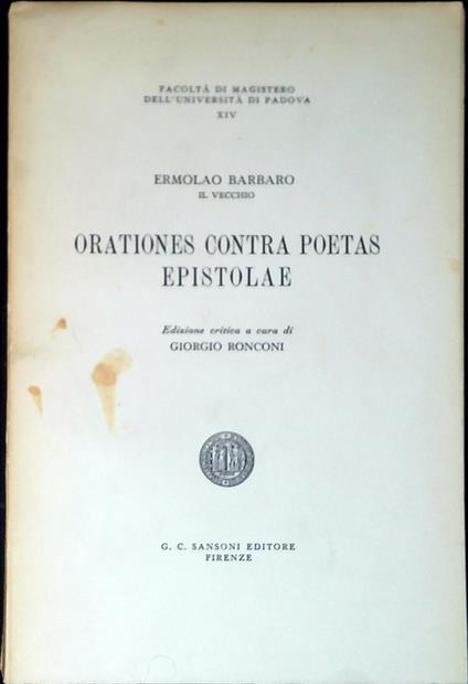 Orationes contra poetas Epistolae - Ermolao Barbaro - copertina