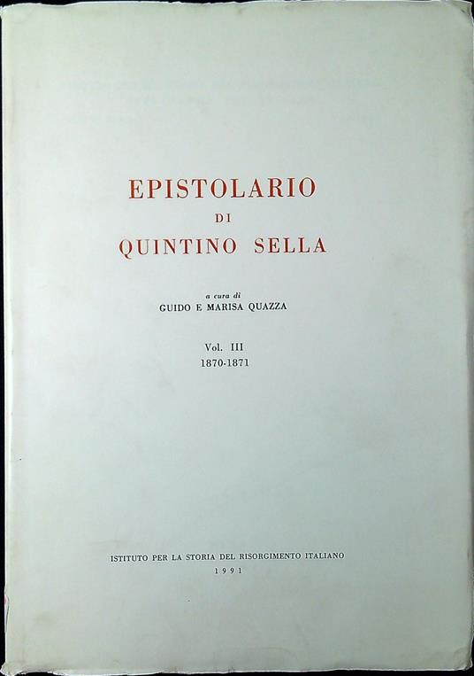 Epistolario di Quintino Sella. Vol. 3: 1870-187 - copertina