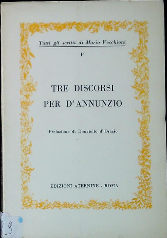 5: Tre discorsi per d'Annunzi - Mario Vecchioni - copertina
