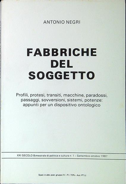 Fabbriche del soggetto - Antonio Negri - copertina
