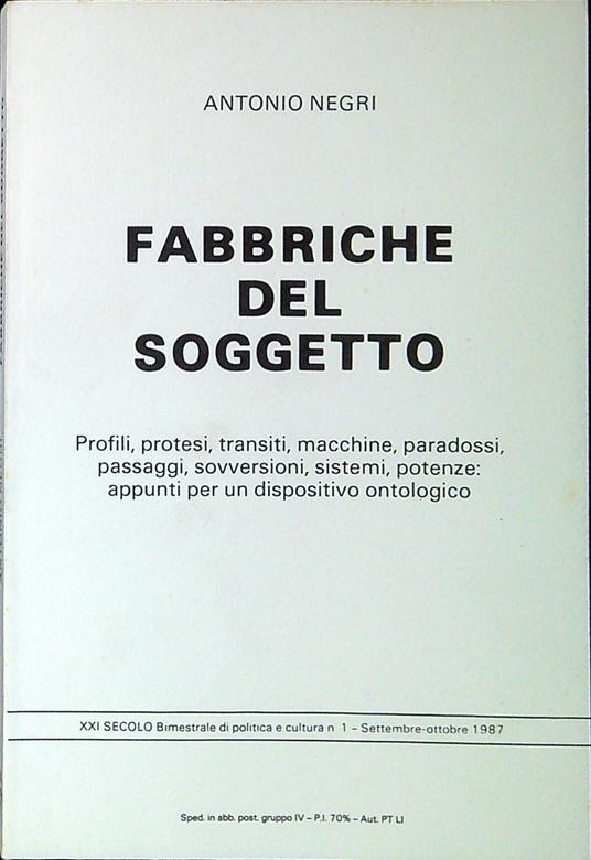 Fabbriche del soggetto - Antonio Negri - copertina