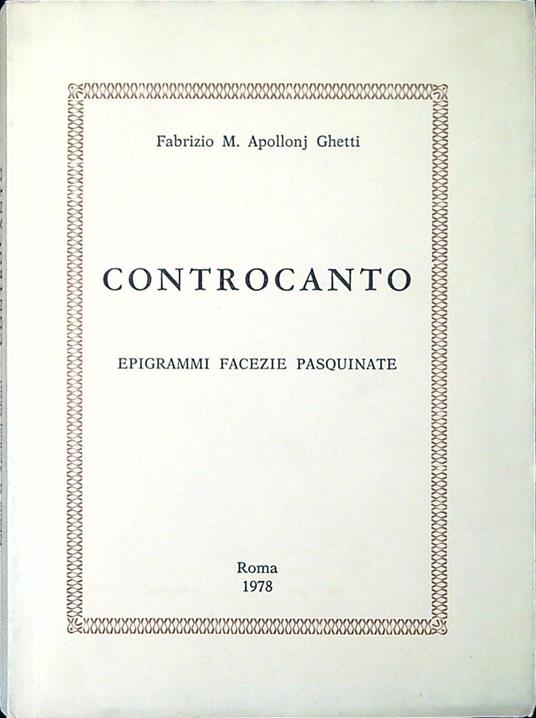 Controcanto : epigrammi facezie pasquinate - copertina