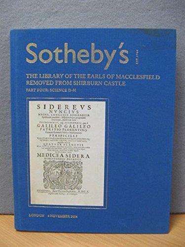 Sotheby's: The Library of the Earls of Macclesfield Removed from Shirburn Castle: Part Four: Science D-H: London, 4 November 2004 - copertina