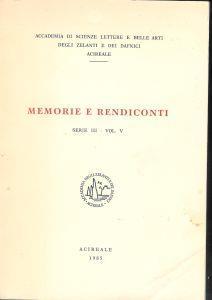Memorie e rendiconti Serie III - Vol. V - copertina