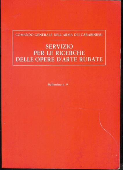 servizio per le ricerche delle opere d'arte rubate Bollettino n. 9 - copertina