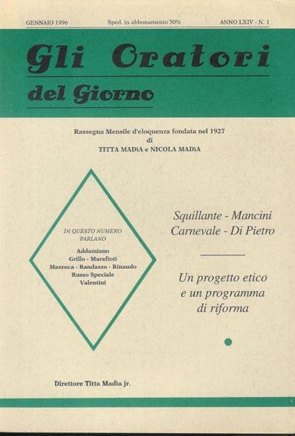 Gli Oratori del giorno rassegna mensile d'eloquenza Anno (Gen 1996) ) LXIV n.1 - copertina