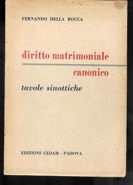 Diritto matrimoniale canonico - Tavole sinottiche - Fernando Della Rocca - copertina