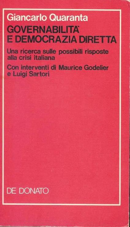 Governabilità e democrazia diretta - Giancarlo Quaranta - copertina