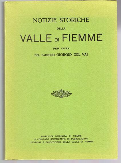 Notizie storiche della Valle di Fiemme - copertina