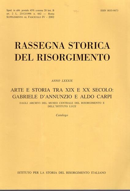 Rassegna storica del risorgimento Anno LXXXIX - copertina