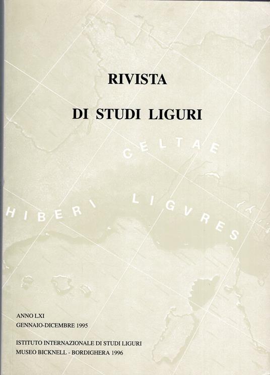 Rivista di studi Liguri anno LXI gennaio dicembre 1995 - copertina