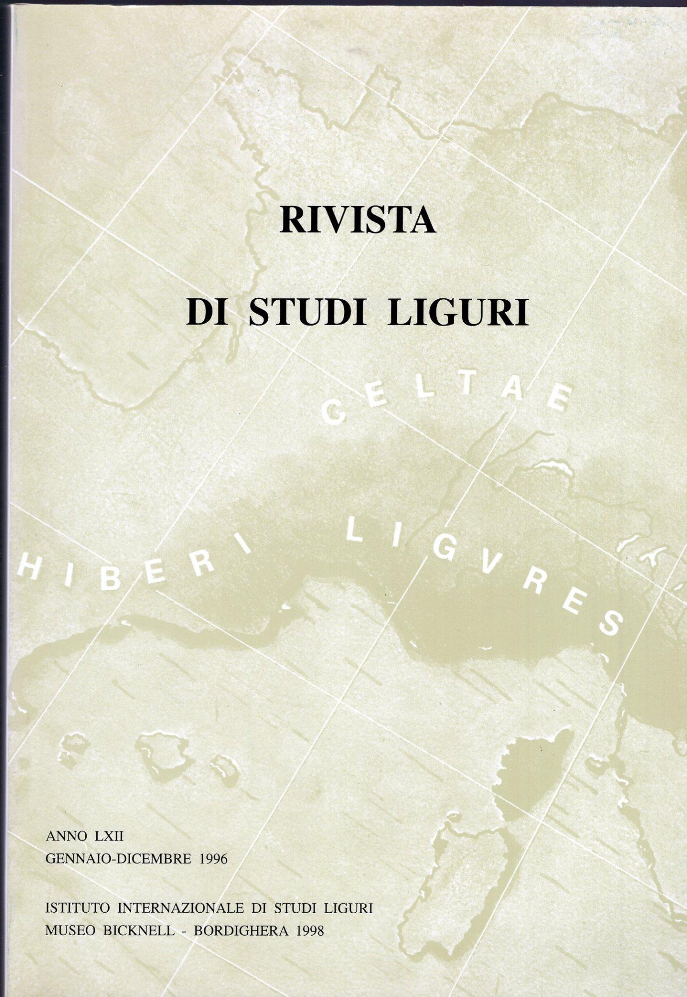 Rivista di studi Liguri anno LXII gennaio -dicembre 1996