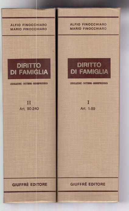 Diritto di famiglia. Legislazione, dottrina, giurisprudenza. Commento sistematico della Legge 19 maggio 1975, n. 151 (Vol. 1 art. 1/89) + ( vol. 2 art. 90/240 ) - Alfio Finocchiaro - copertina