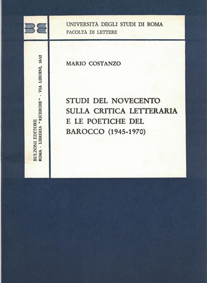 Studi del novecento sulla critica letteraria e le poetiche del barocco (1945-1970) - Mario Costanzo - copertina