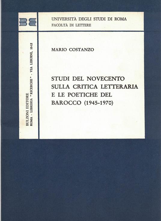 Studi del novecento sulla critica letteraria e le poetiche del barocco (1945-1970) - Mario Costanzo - copertina