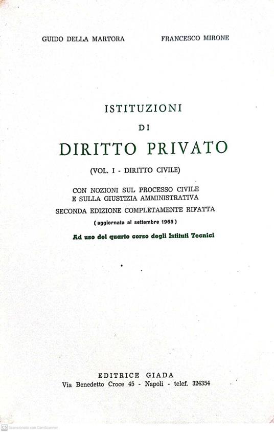 Istituzioni di diritto privato (vol.1 diritto civile) - copertina