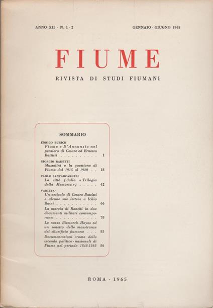 FIUME Rivista di studi fioumani Anno XII n.1-2-3-4 1965 - copertina