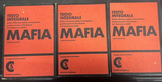 MAFIA Testo Integrale della relazione della commissione parlamentare d'inchiesta sul fenomeno della Mafia. 3 Volumi - copertina