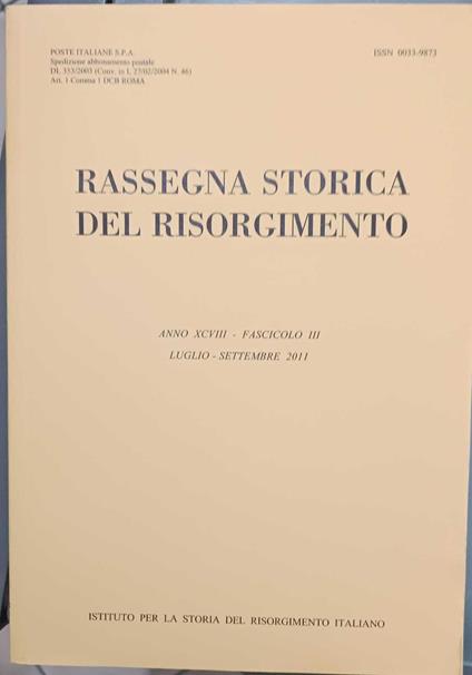 RASSEGNA STORICA DEL RISORGIMENTO .Anno XCVIII- FASCICOLO III- - copertina