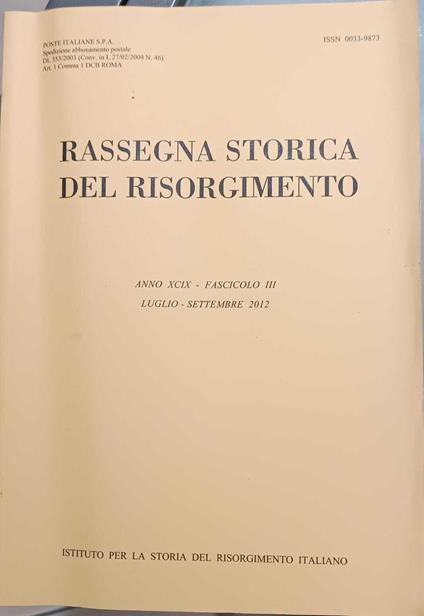 Rassegna Storica Del Risorgimento- Fascicolo Iii - copertina