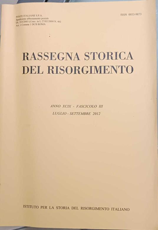Rassegna Storica Del Risorgimento- Fascicolo Iii - copertina