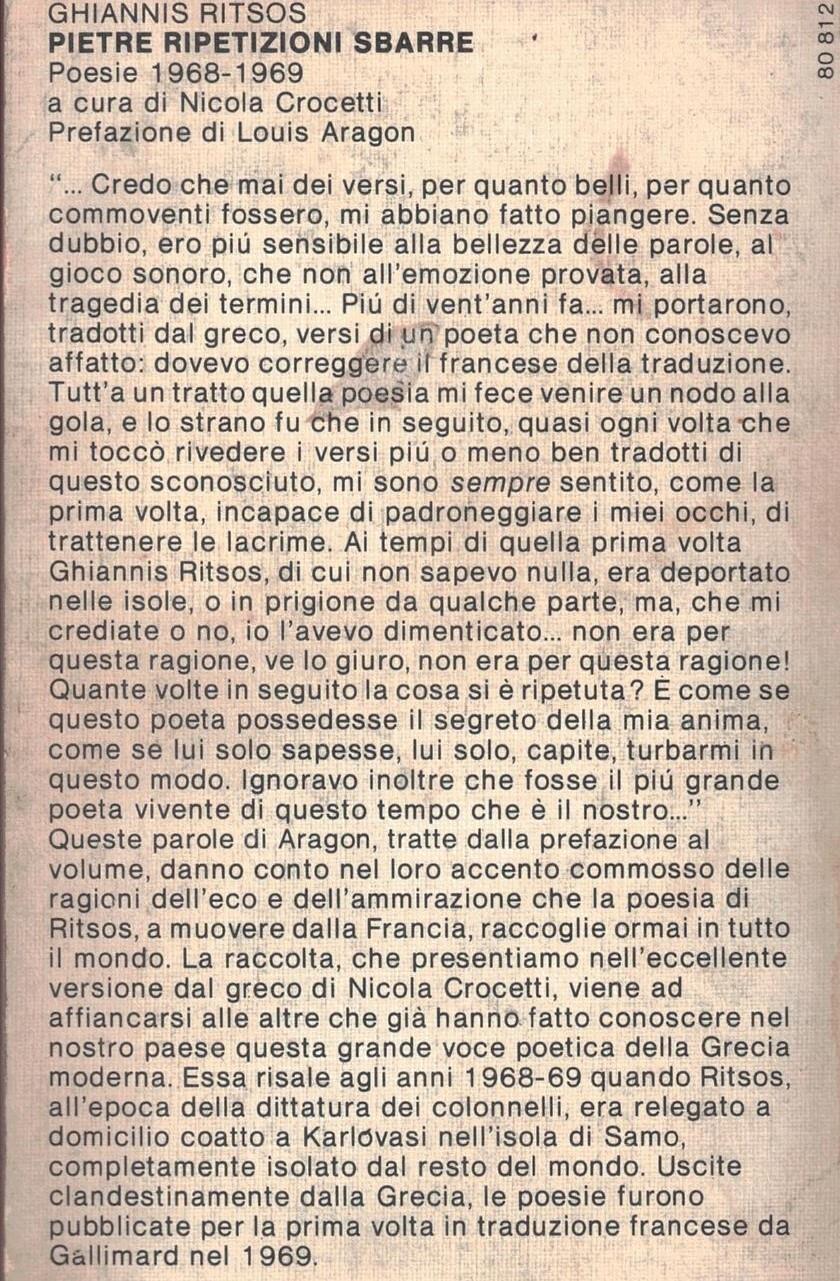 Pietre, ripetizioni, sbarre. Poesie (1968-1969)