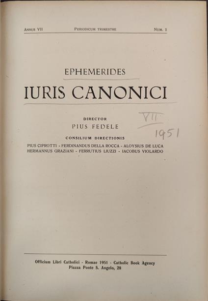 Ephemerides iuris canonici. VII 1951 - copertina