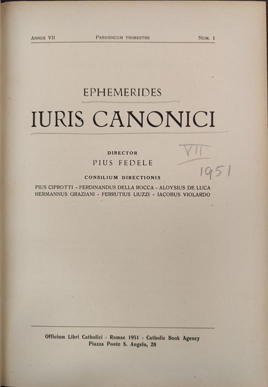 Ephemerides iuris canonici. VII 1951 - copertina