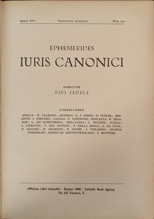 Ephemerides iuris canonici. XVI 1960 - copertina