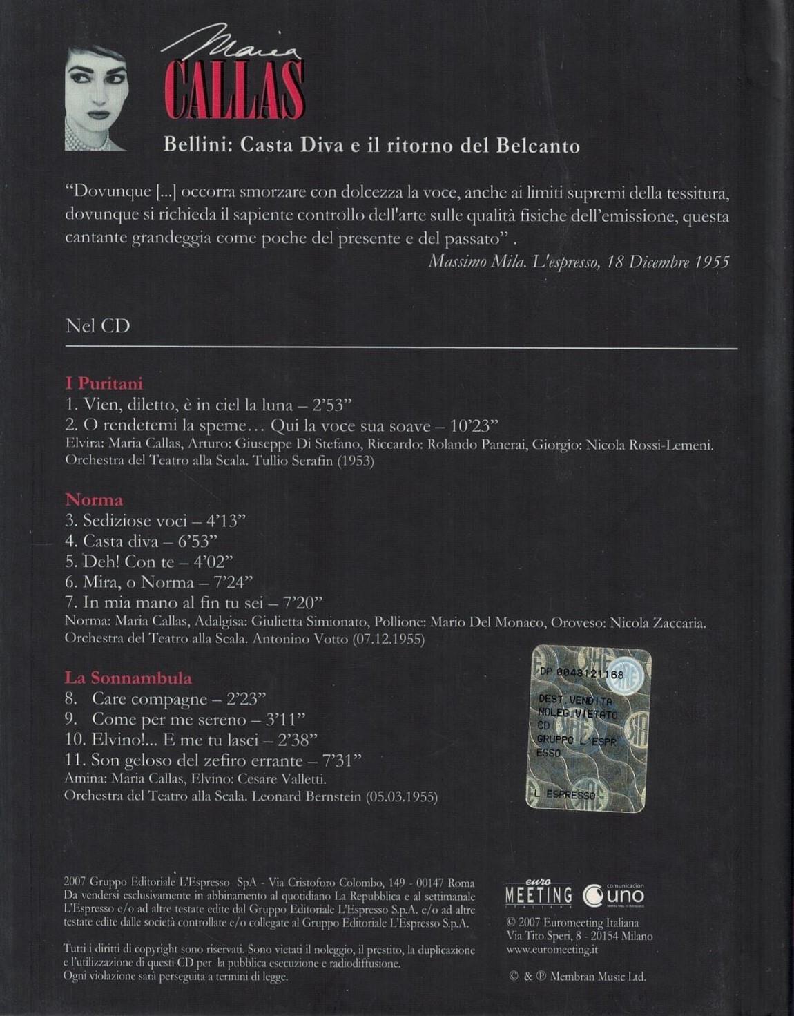 Maria Callas-Bellini:Casta Diva e il ritorno del Belcanto+CD audio