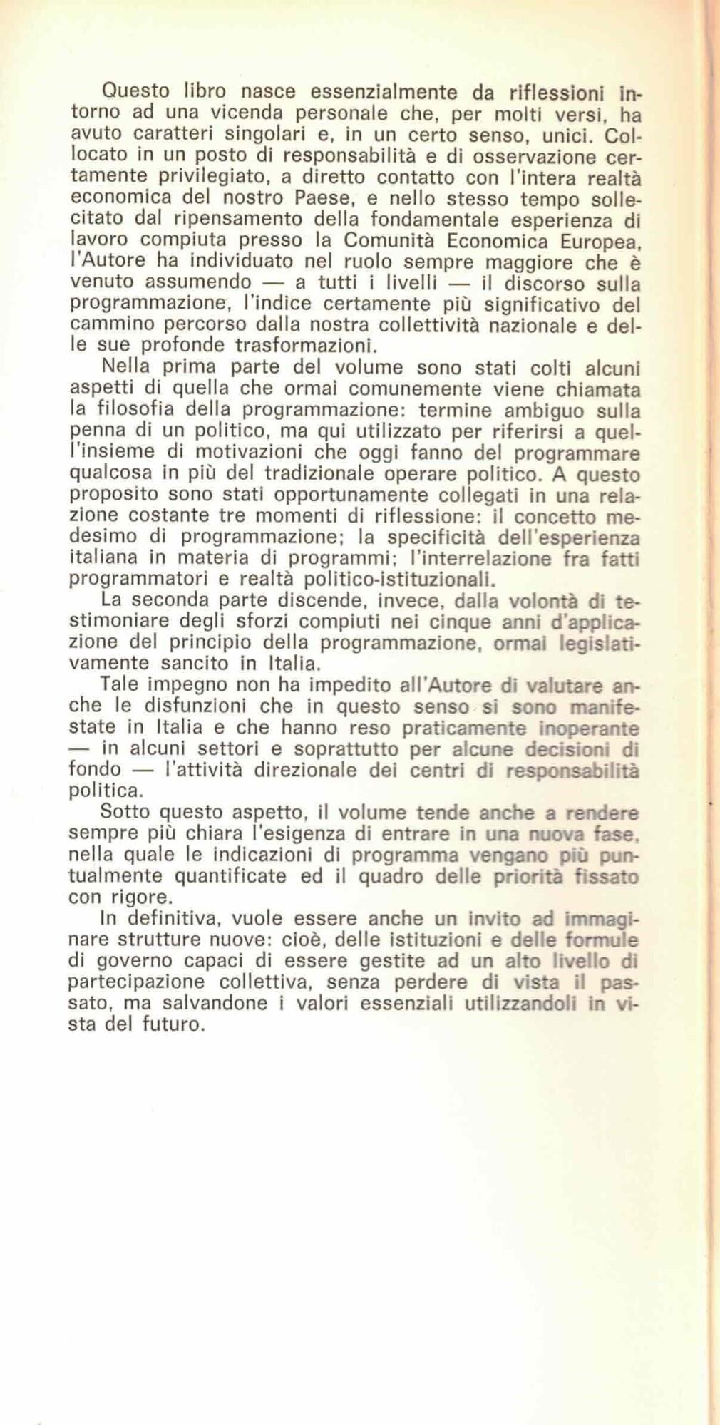 Bilancio di una esperienza