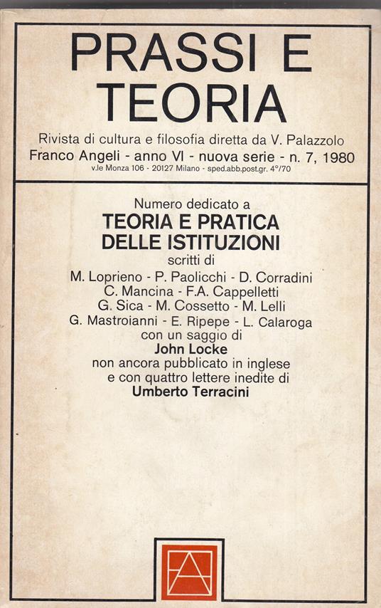 Prassi e teoria. Anno VI n 7 1980 - copertina