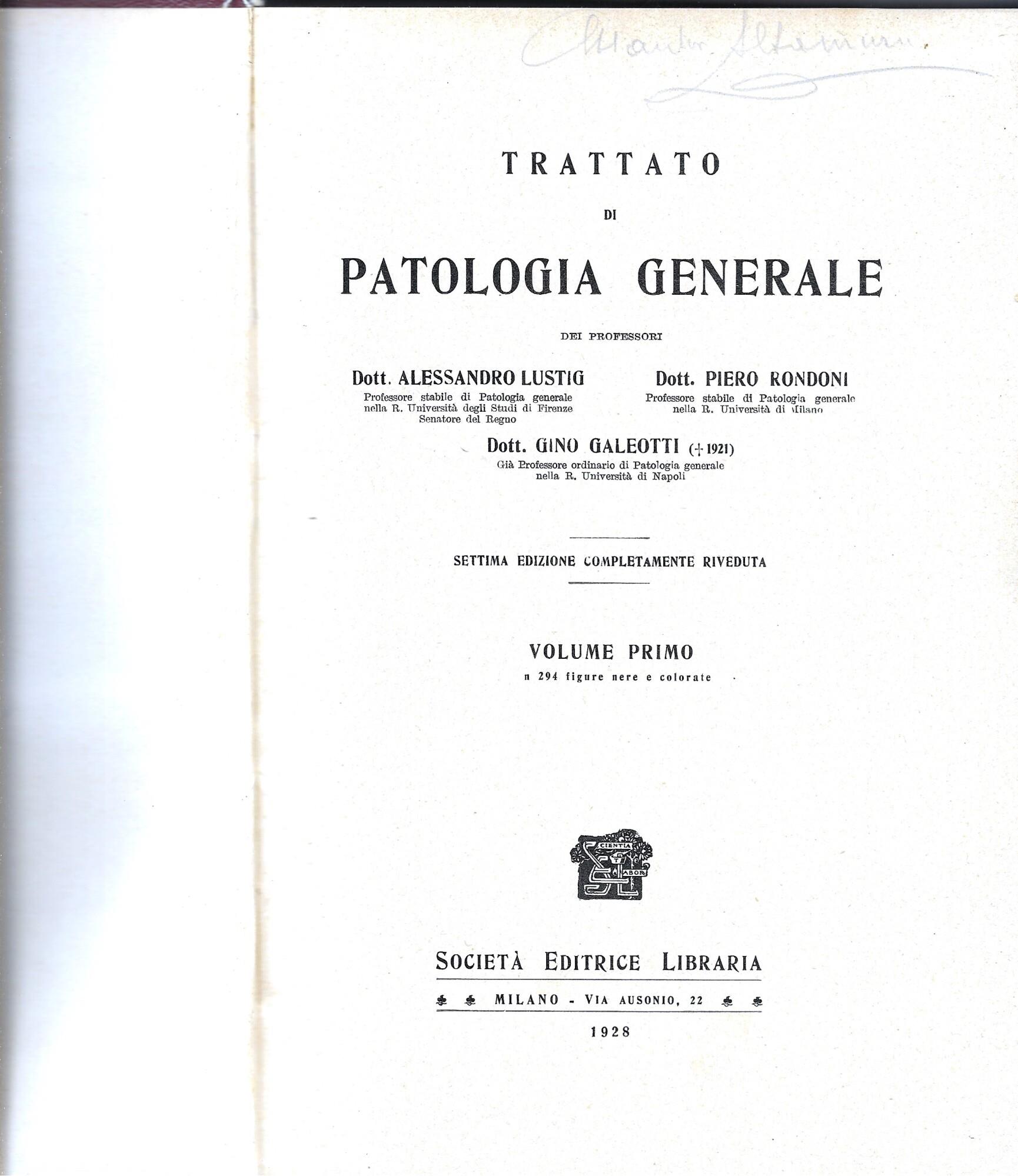 Trattato Di Patologia Generale Vol. I