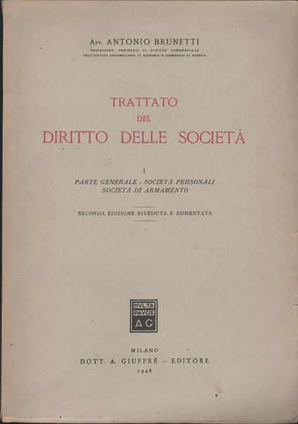 trattato del diritto delle societa' I - Antonio Brunetti - copertina
